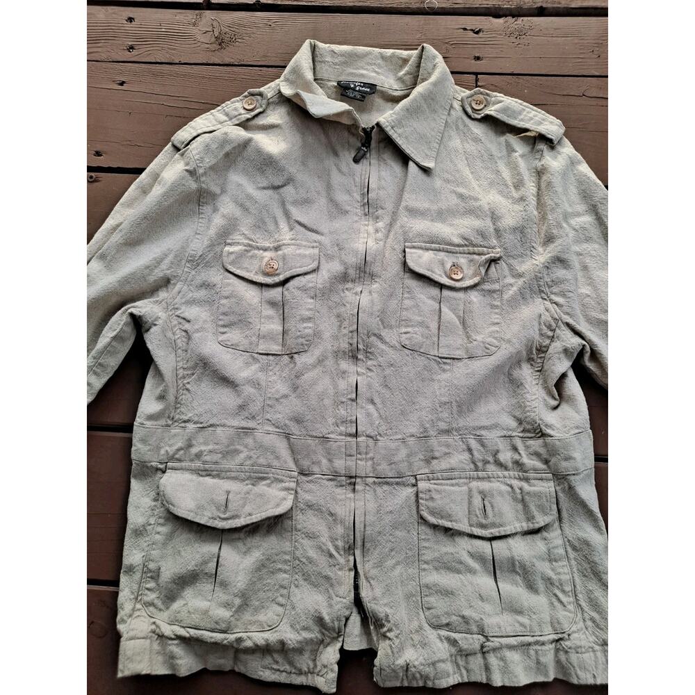 Vintage Jennifer and Grace Womens Jacket Linen Blend Beige Zipper Front Short